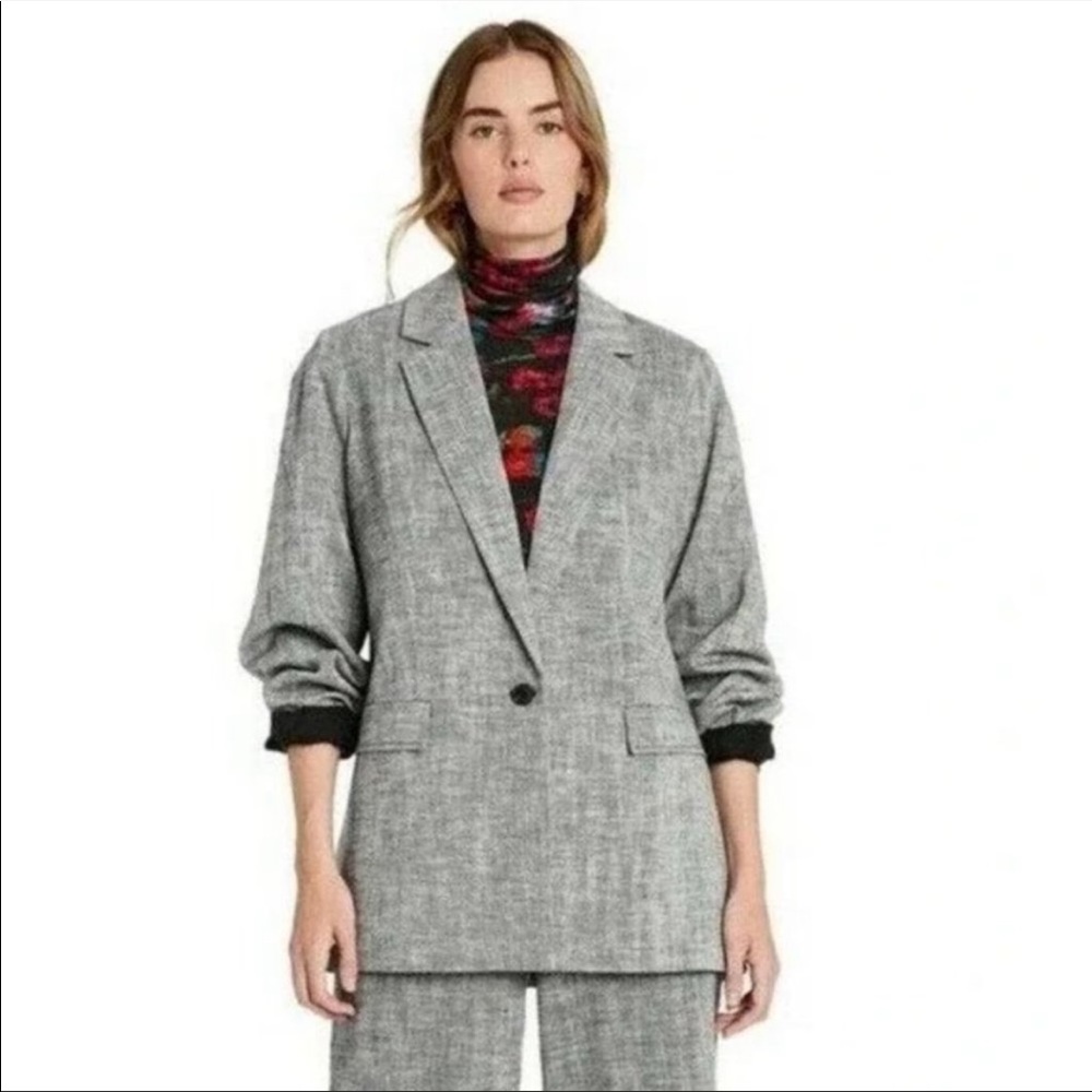 Rachel Comey x Target Linen Cotton Blend Oversized Tweed Chevron Blazer Grey L